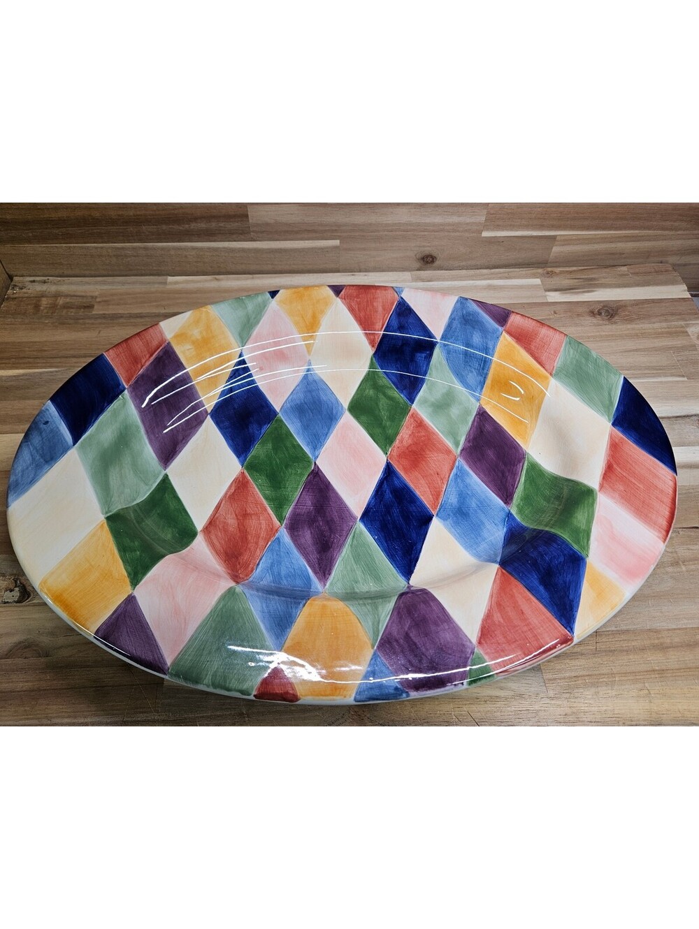Tabletops Unlimited Carnival 18" Oval Platter Hand Painted Harlequin with Tags